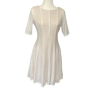 Danny & Nicole White Fit & Flare Lace Dress, Short Sleeves, Scoop Neck